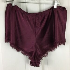 Victoria's Secret Burgundy Satin Pajama Shorts with Lace Trim